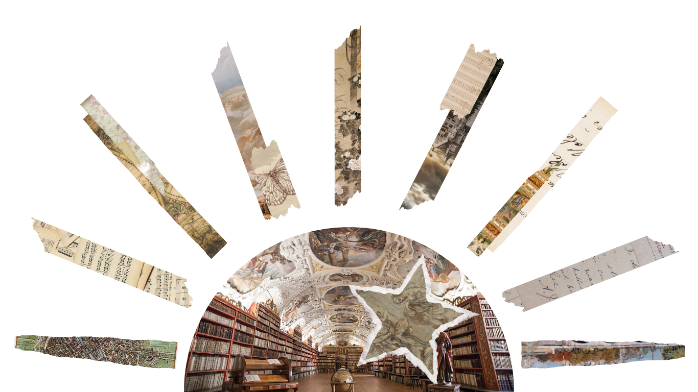 many paintings collaged in the shape of a sun